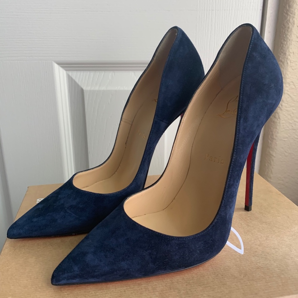 CHRISTIAN LOUBOUTIN Kate 100 Dark Blue Suede Pumps
